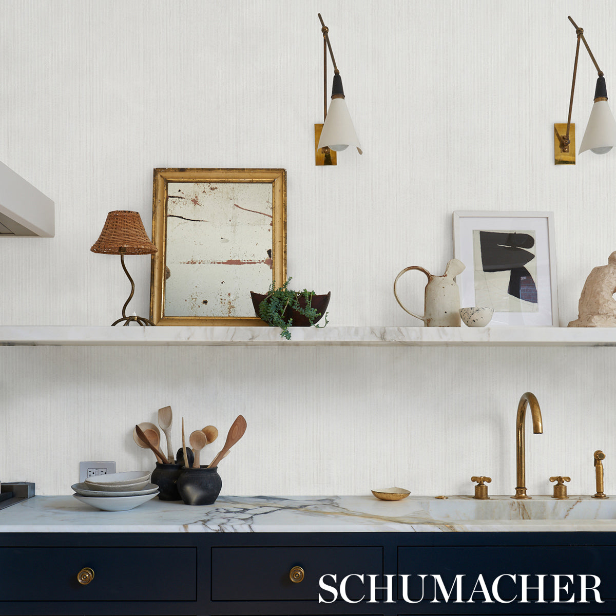 Schumacher Paper Stripe White Wallpaper - Eade's Wallpaper