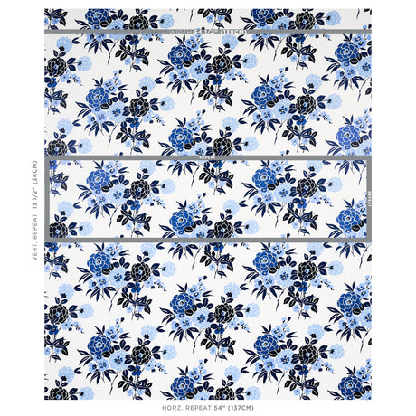 Schumacher Valentina Floral Blues Wallpaper