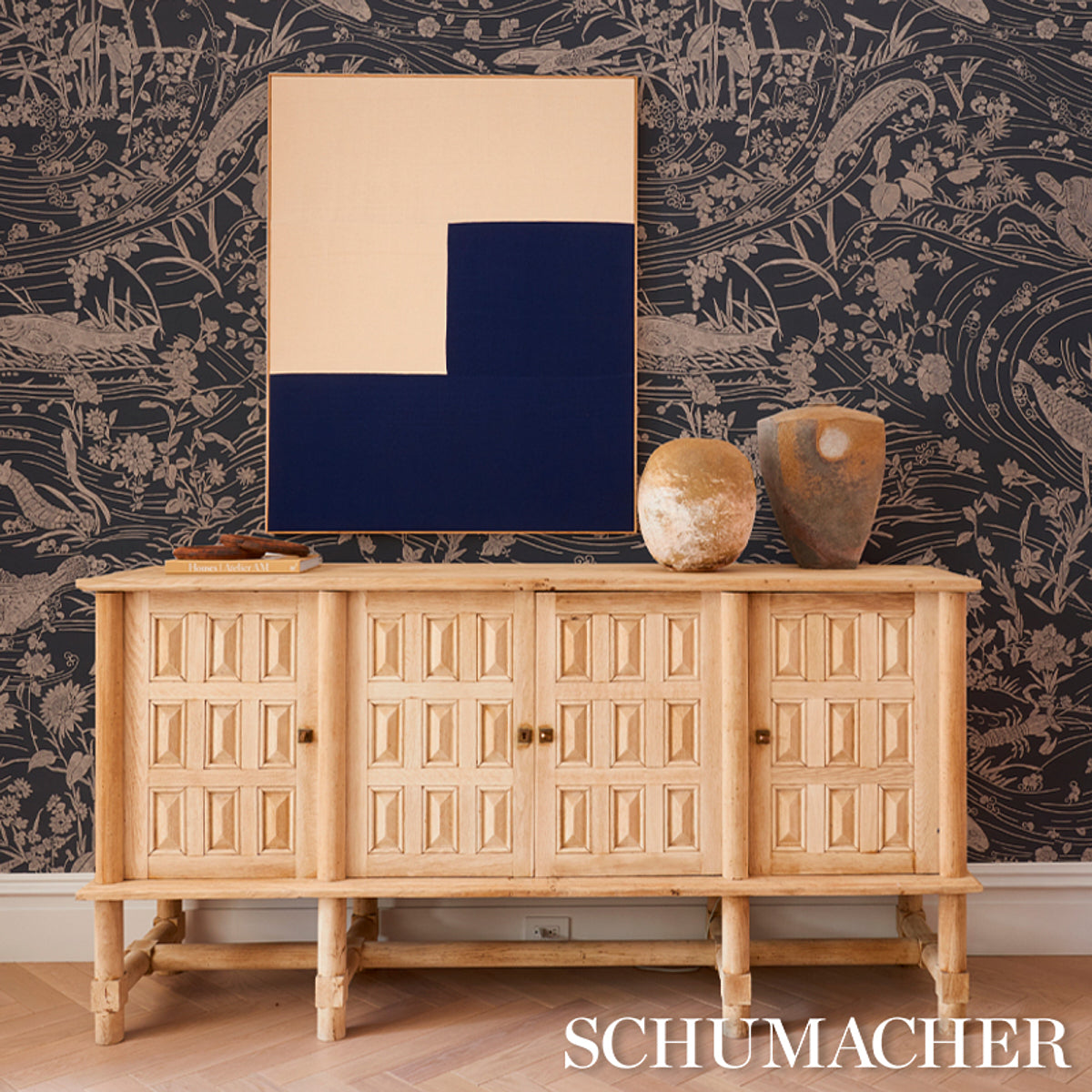 Schumacher Sea Garden Charcoal Wallpaper - Eade's Wallpaper