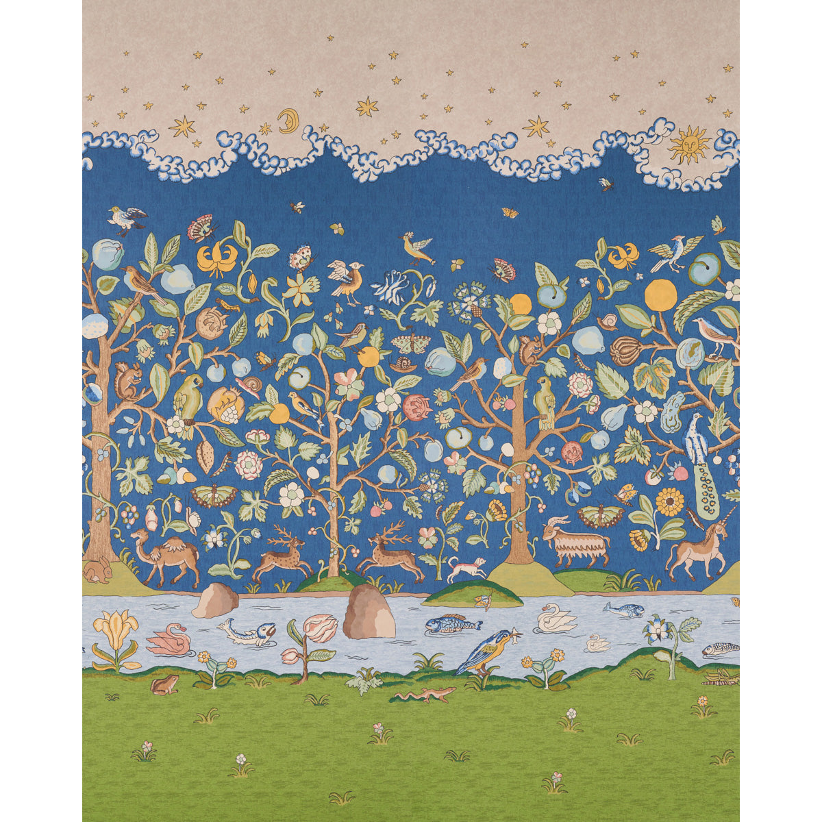 Schumacher Chaucer'S Forest Panel Set Slate Wallpaper