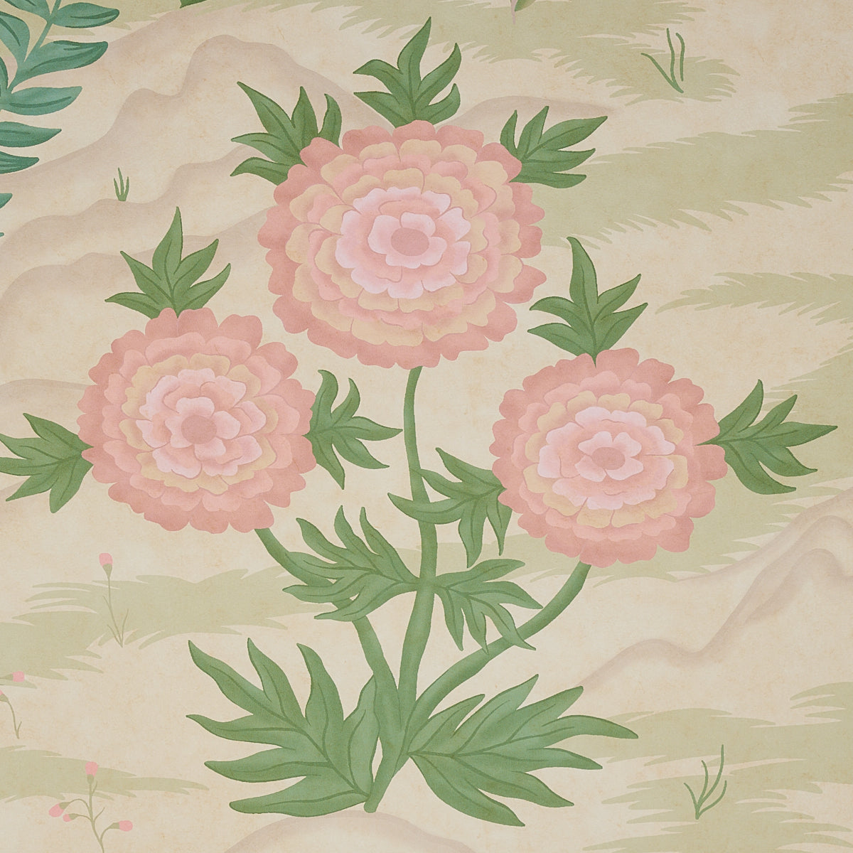 Schumacher Finches Jungle Panel Set Parchment Wallpaper