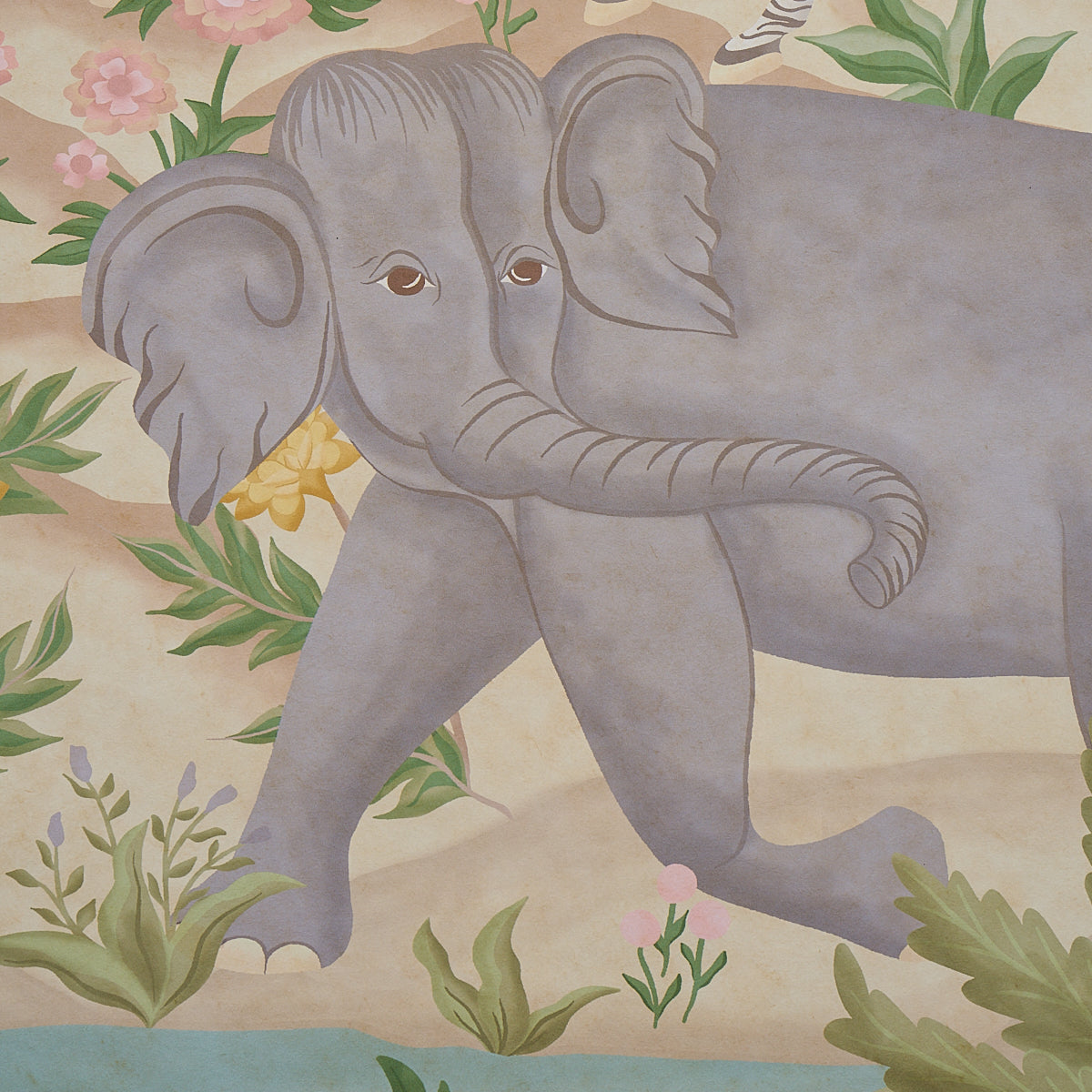 Schumacher Finches Jungle Panel Set Parchment Wallpaper
