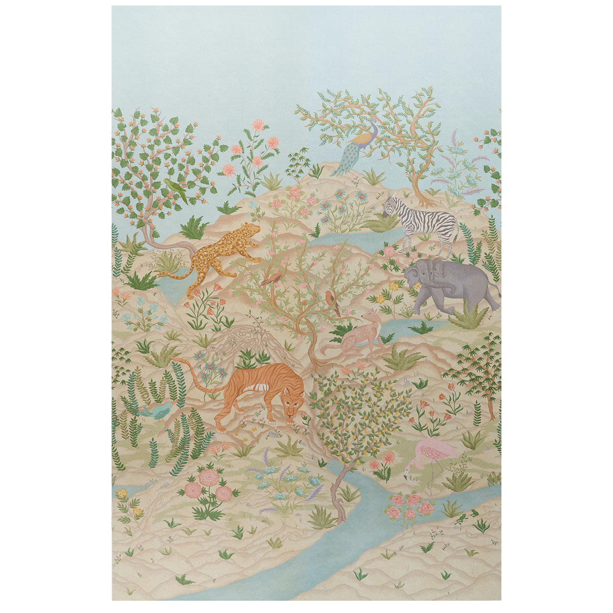 Schumacher Finches Jungle Panel Set Parchment Wallpaper