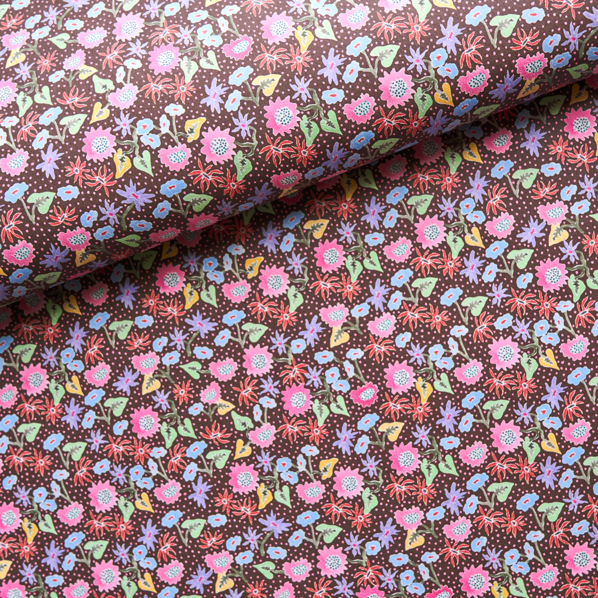 Schumacher Calico Multi On Brown Wallpaper