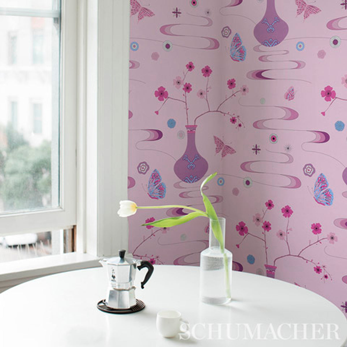 Schumacher Fantasia Peony Pink Wallpaper