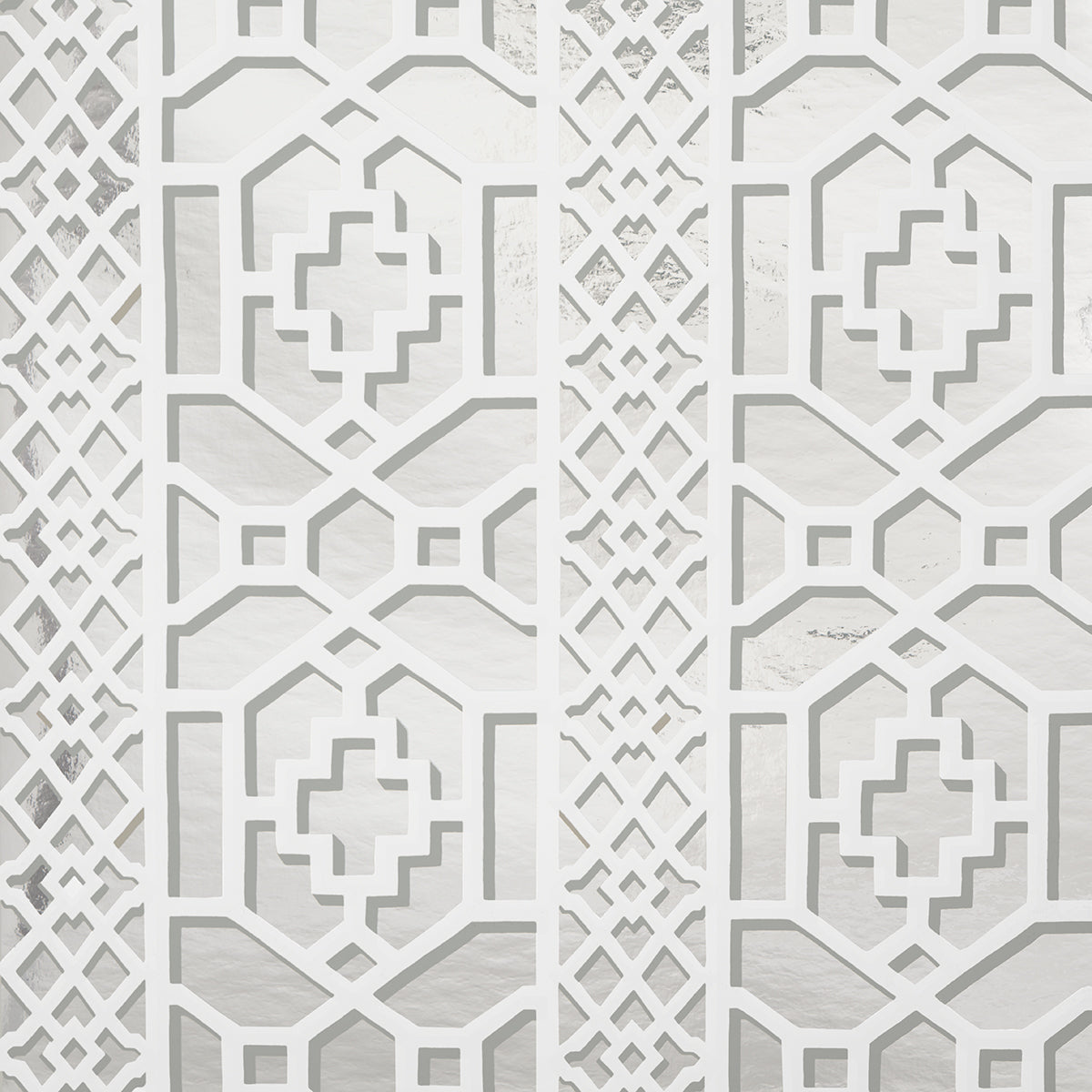 Schumacher Zanzibar Trellis Mylar Silver Mylar Wallpaper