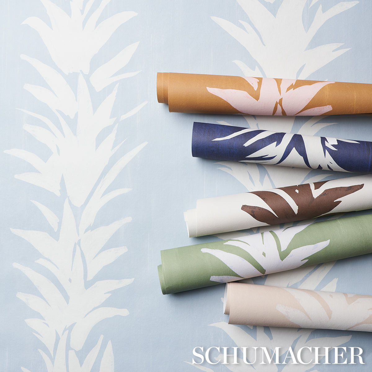 Schumacher White Lotus Soft Green Wallpaper