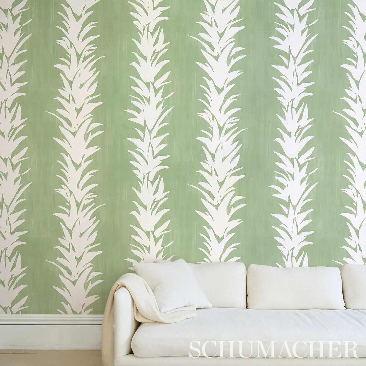 Schumacher White Lotus Soft Green Wallpaper