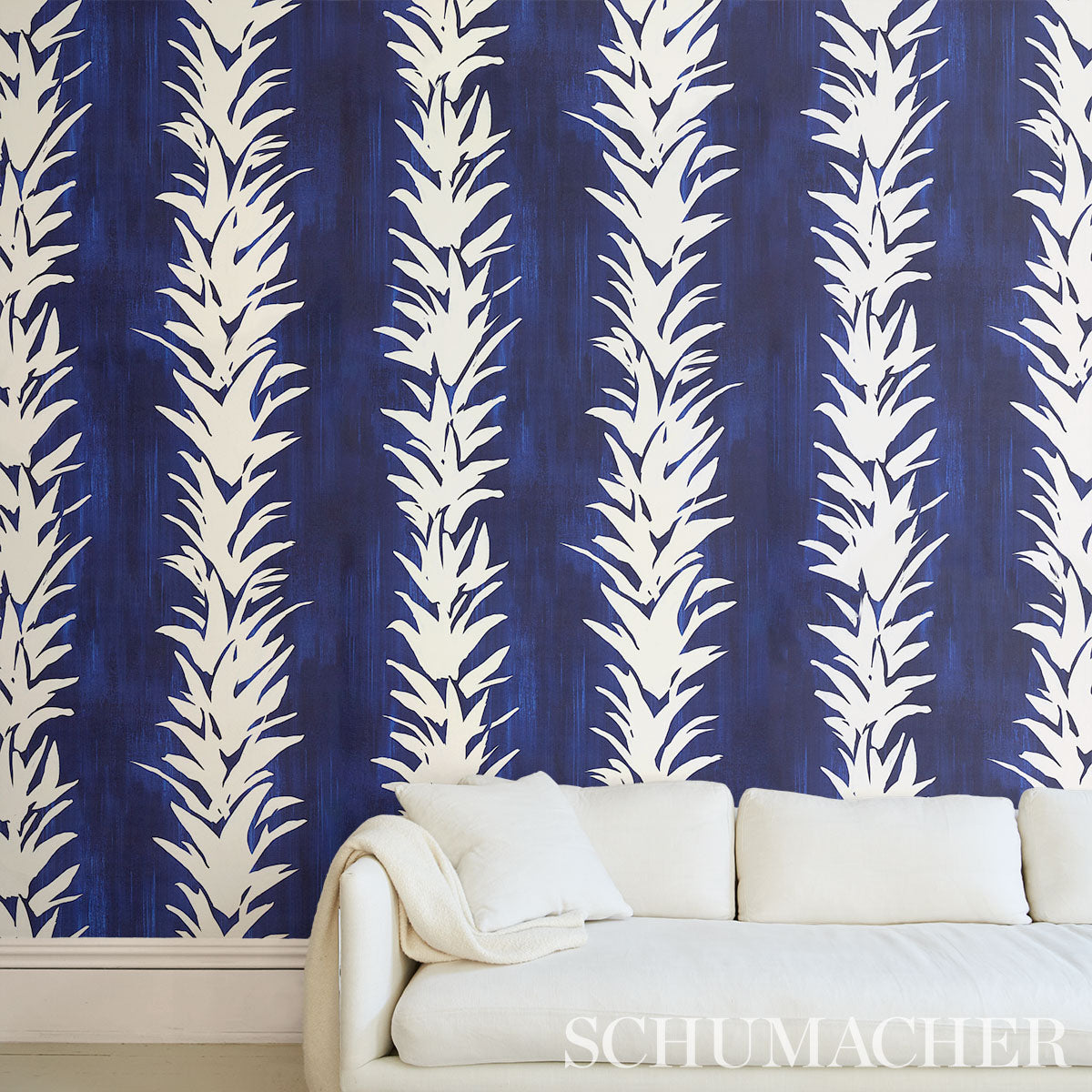 Schumacher White Lotus Cobalt Wallpaper