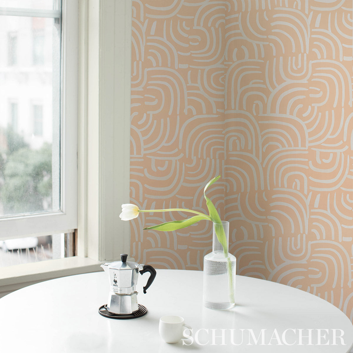 Schumacher New Beat Light Peach Wallpaper - Eade's Wallpaper