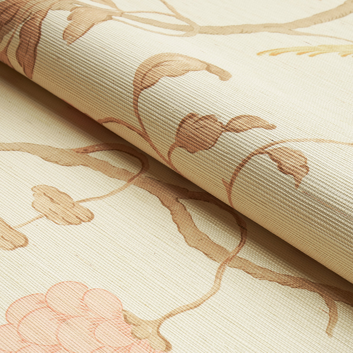 Schumacher Wisteria Sisal Amber & Rose Wallpaper