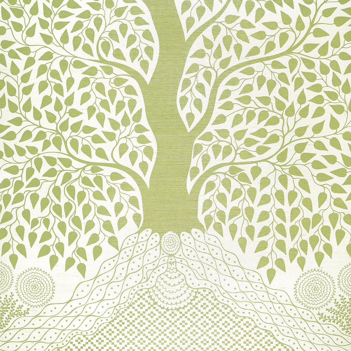 Schumacher Kayon Sisal Panel Soft Green Wallpaper