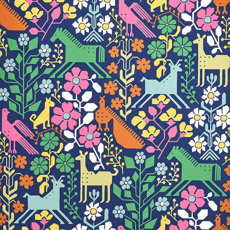 Schumacher Lupita Multi On Navy Wallpaper - Eade's Wallpaper