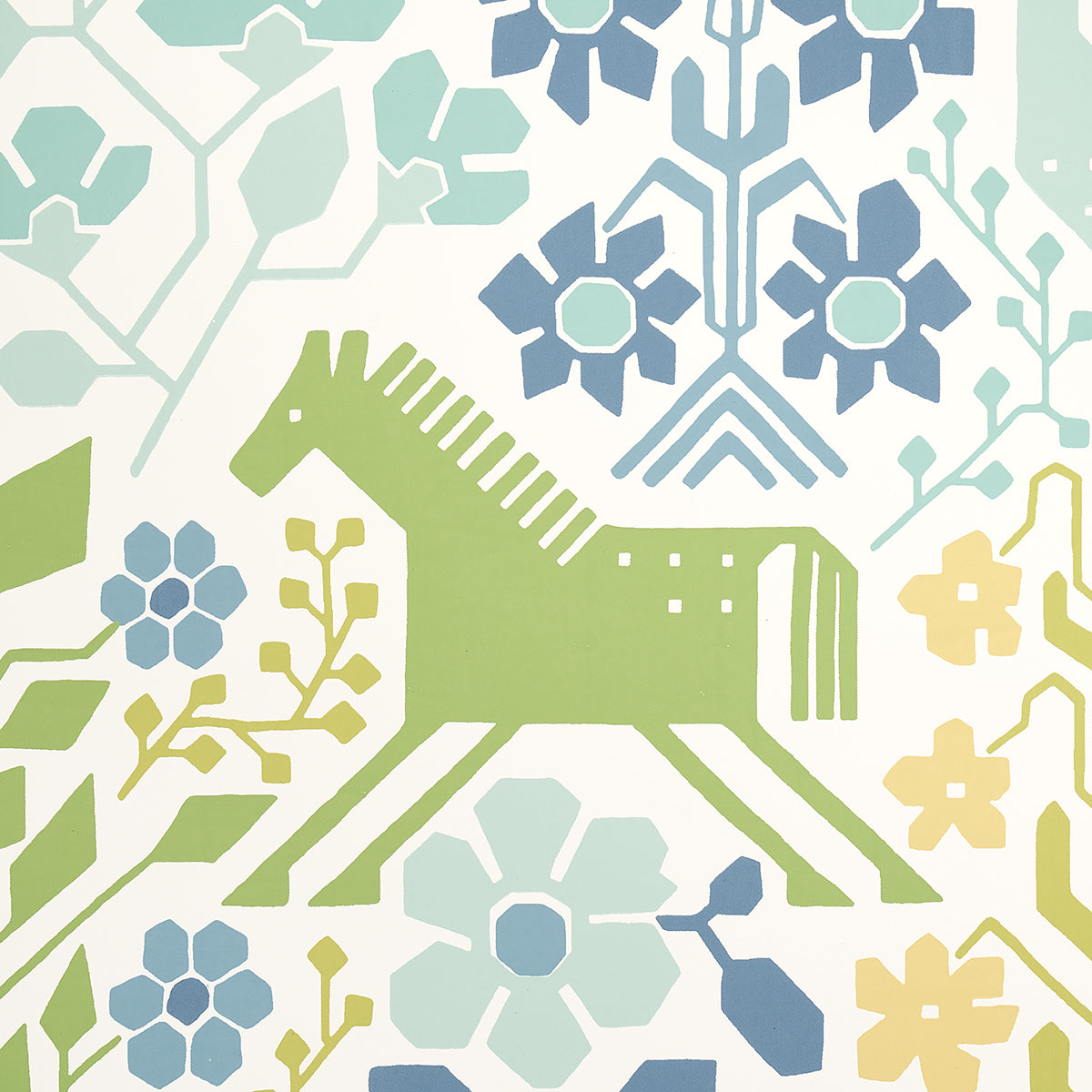 Schumacher Lupita Blues And Greens Wallpaper - Eade's Wallpaper
