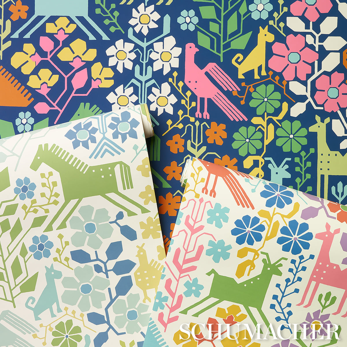 Schumacher Lupita Blues And Greens Wallpaper - Eade's Wallpaper