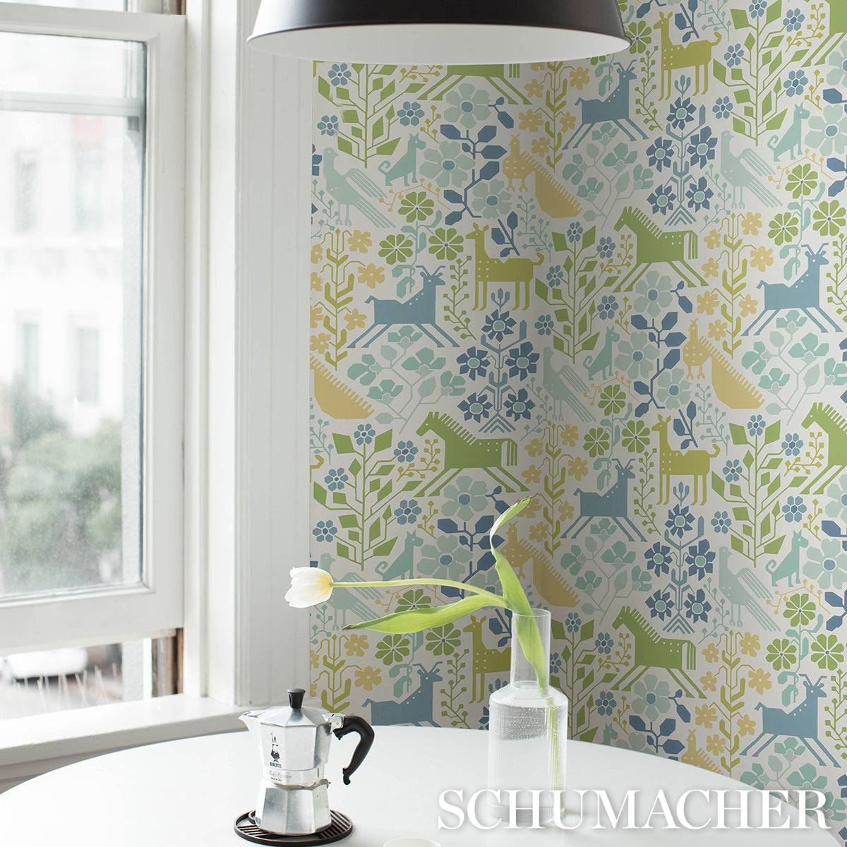 Schumacher Lupita Blues And Greens Wallpaper - Eade's Wallpaper