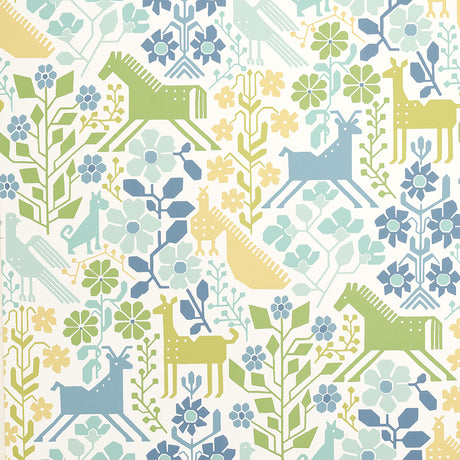 Schumacher Lupita Blues And Greens Wallpaper - Eade's Wallpaper