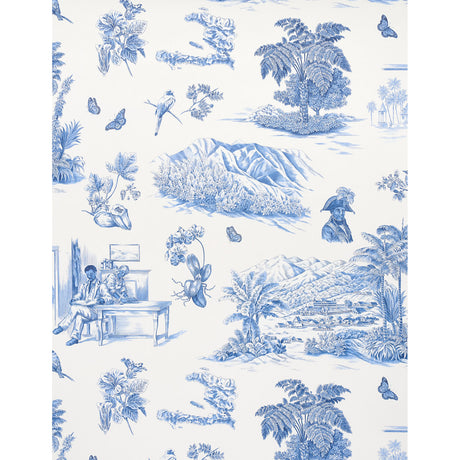 Schumacher Toussaint Toile Blue On Ivory Wallpaper - Eade's Wallpaper