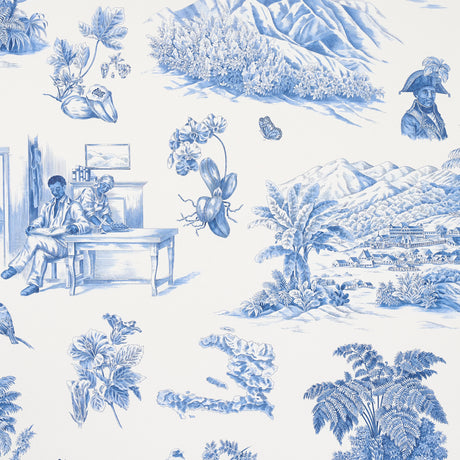 Schumacher Toussaint Toile Blue On Ivory Wallpaper - Eade's Wallpaper