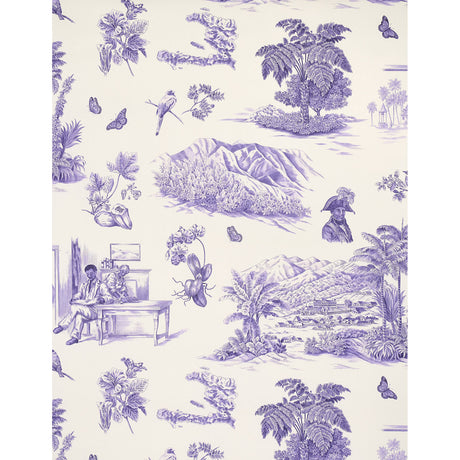 Schumacher Toussaint Toile Purple On Cream Wallpaper - Eade's Wallpaper