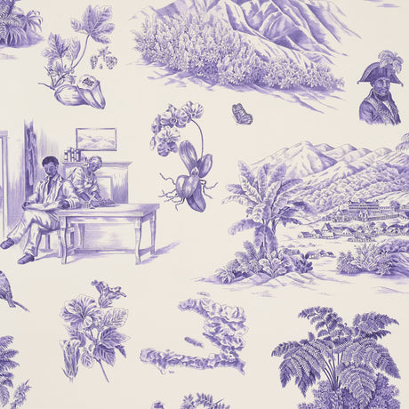 Schumacher Toussaint Toile Purple On Cream Wallpaper - Eade's Wallpaper