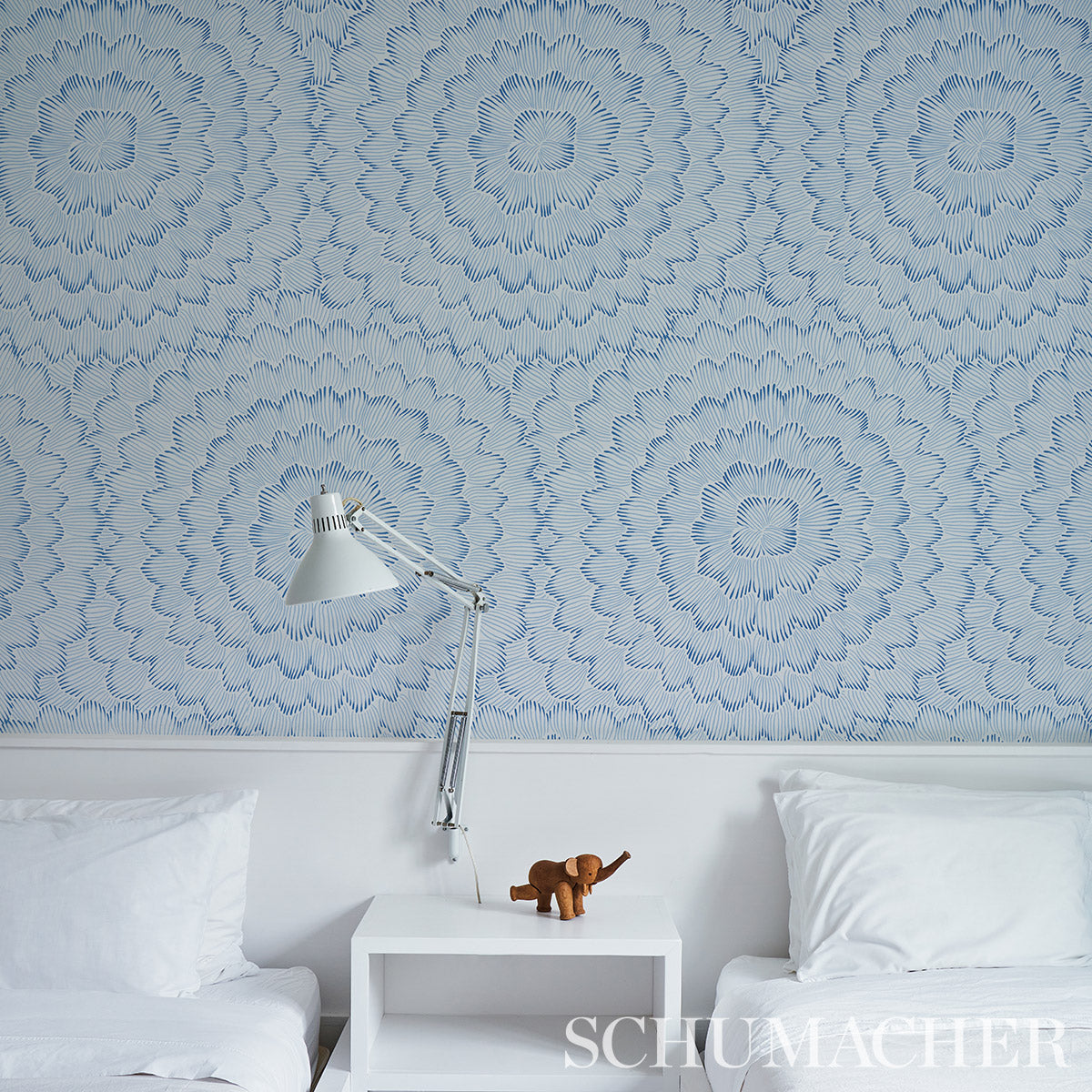 Schumacher Feather Bloom Blue Wallpaper