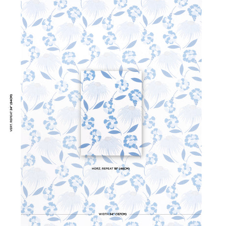 Schumacher Bouquet Toss Afternoon Blue Wallpaper