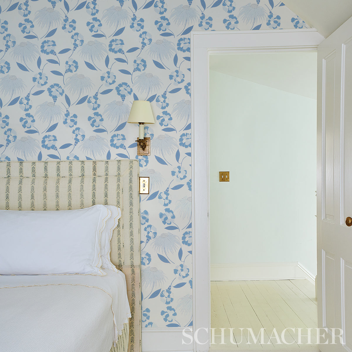 Schumacher Bouquet Toss Afternoon Blue Wallpaper