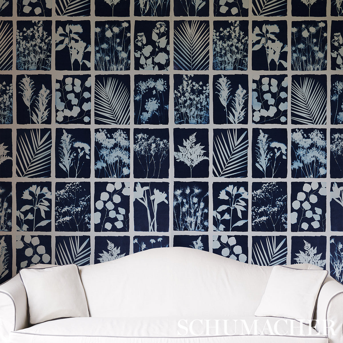 Schumacher Cyanotype Panel Indigo Wallpaper