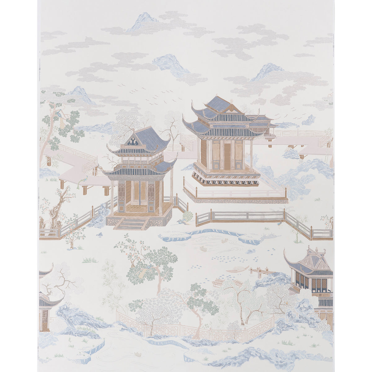Schumacher Coromandel Panel Set Alabaster Wallpaper