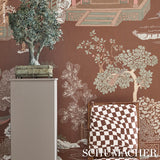 Schumacher Coromandel Panel Set Cinnabar Wallpaper