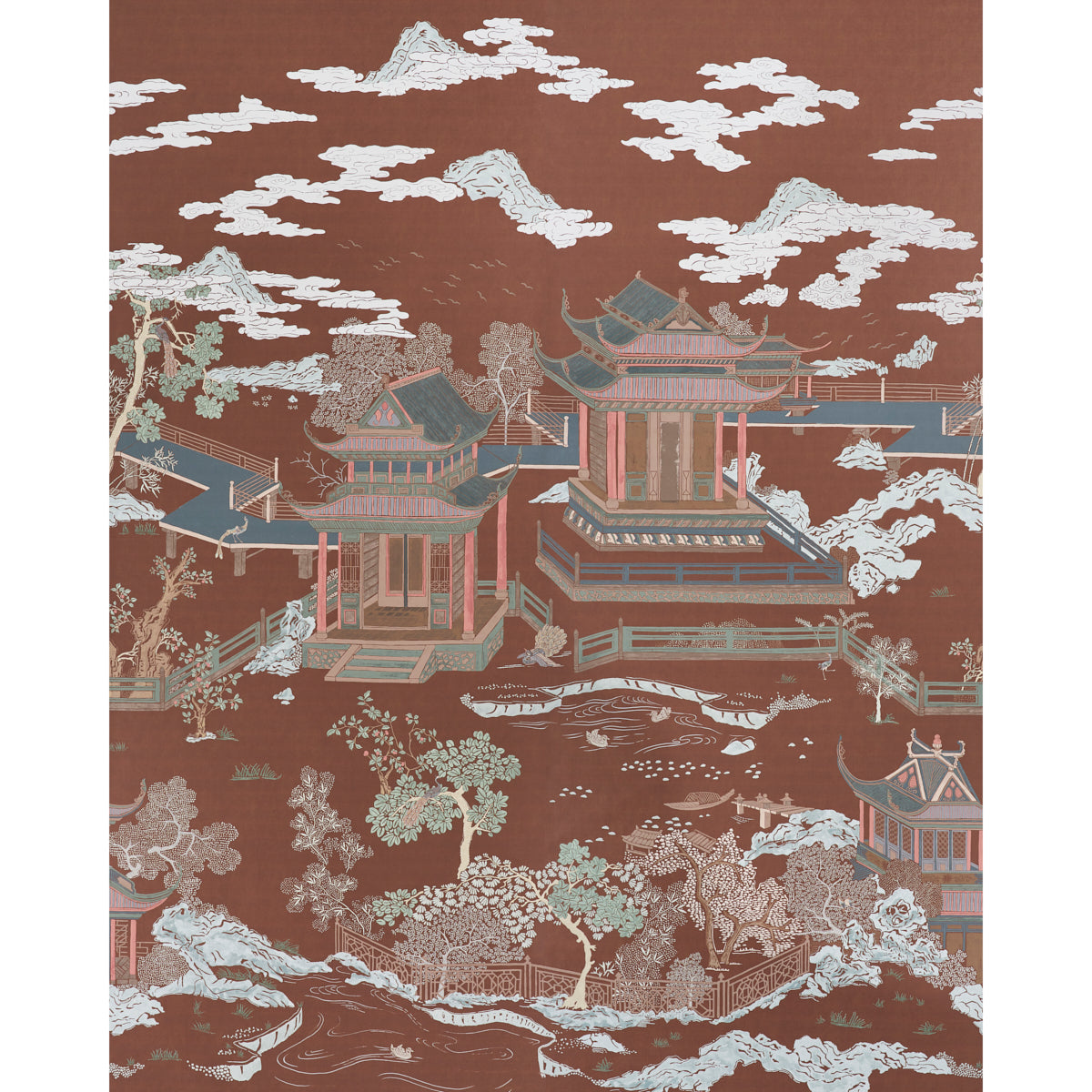 Schumacher Coromandel Panel Set Cinnabar Wallpaper