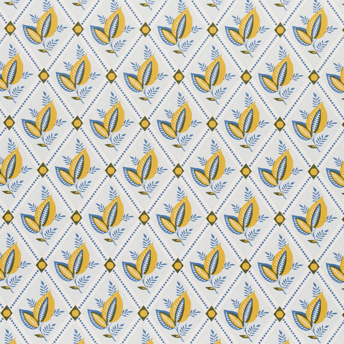 Schumacher Basile Trellis Yellow & Blue Wallpaper