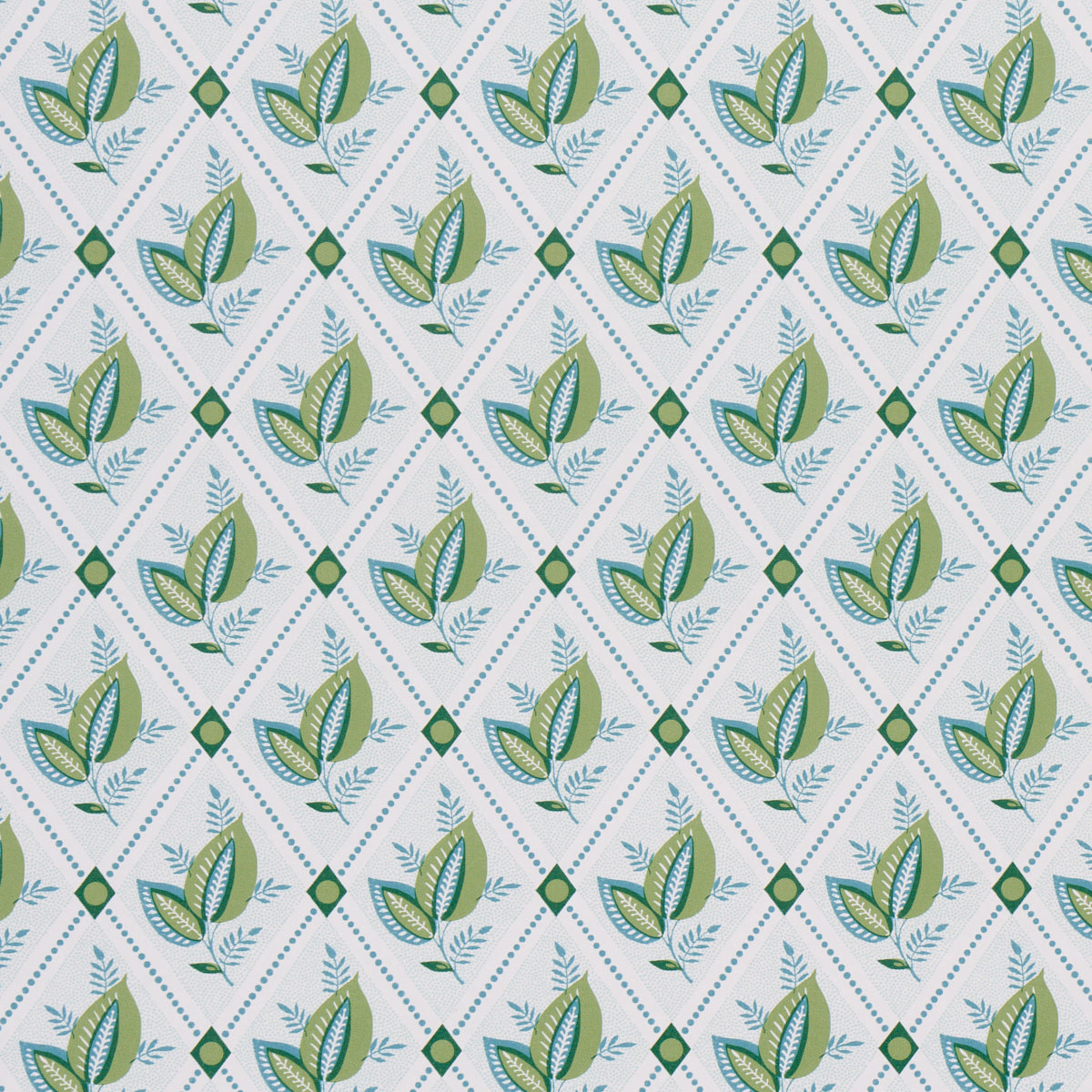 Schumacher Basile Trellis Leaf & Aqua Wallpaper