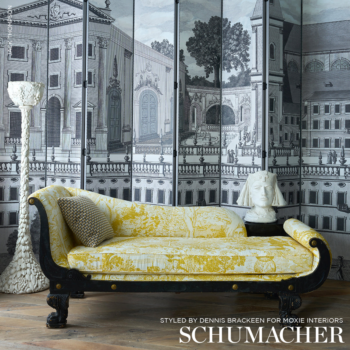 Schumacher Piazza Firenze Panel Set Grisaille Wallpaper - Eade's Wallpaper