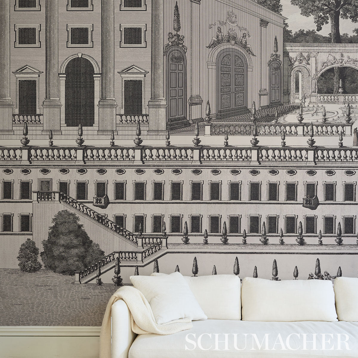 Schumacher Piazza Firenze Panel Set Grisaille Wallpaper - Eade's Wallpaper