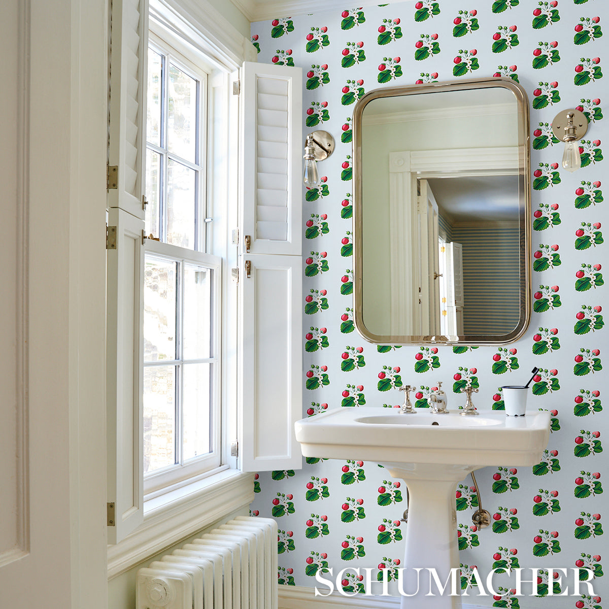 Schumacher Strawberry Hill Blue Wallpaper - Eade's Wallpaper