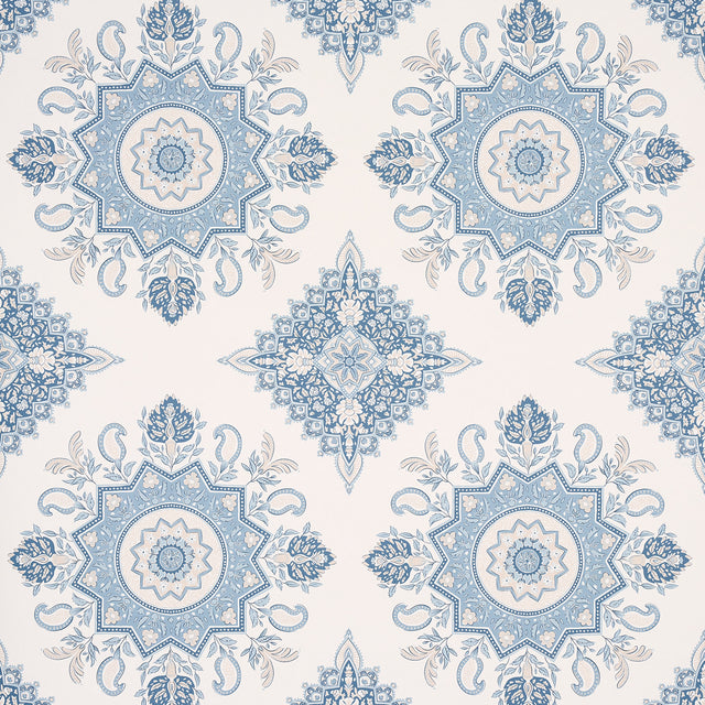 Schumacher Montecito Medallion China Blue Wallpaper - Eade's Wallpaper