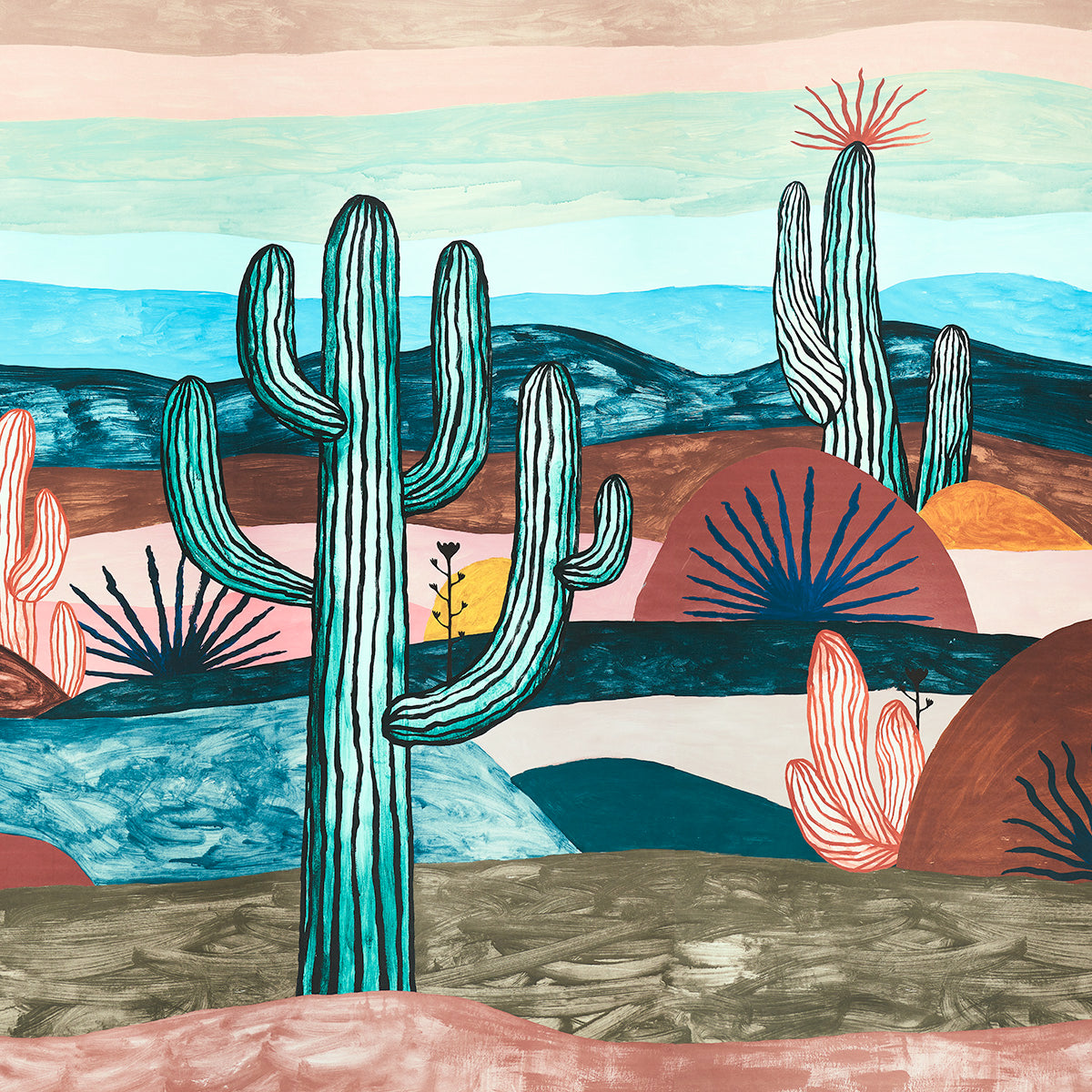 Schumacher Desert Scape Panel Set Prismatic Wallpaper