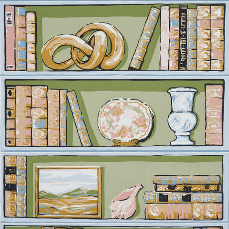 Schumacher Natalie’S Library Celadon Wallpaper - Eade's Wallpaper