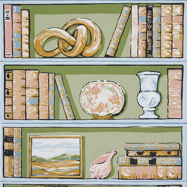 Schumacher Natalie’S Library Celadon Wallpaper - Eade's Wallpaper