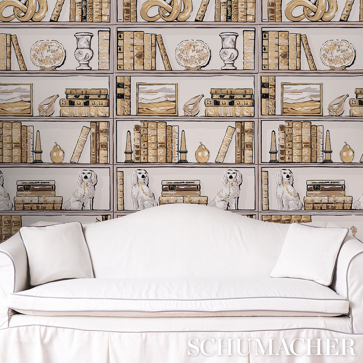Schumacher Natalie’S Library Mocha Wallpaper - Eade's Wallpaper