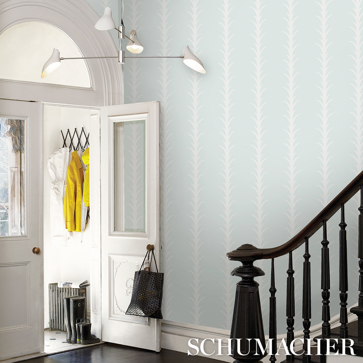 Schumacher Acanthus Stripe Ivory On Mineral Wallpaper