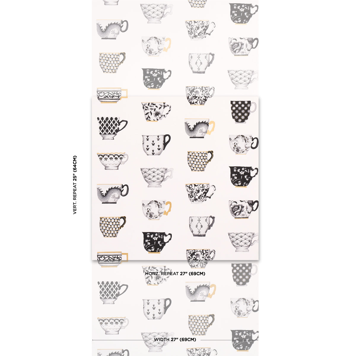 Schumacher Onie'S Teacups Ink Wallpaper - Eade's Wallpaper