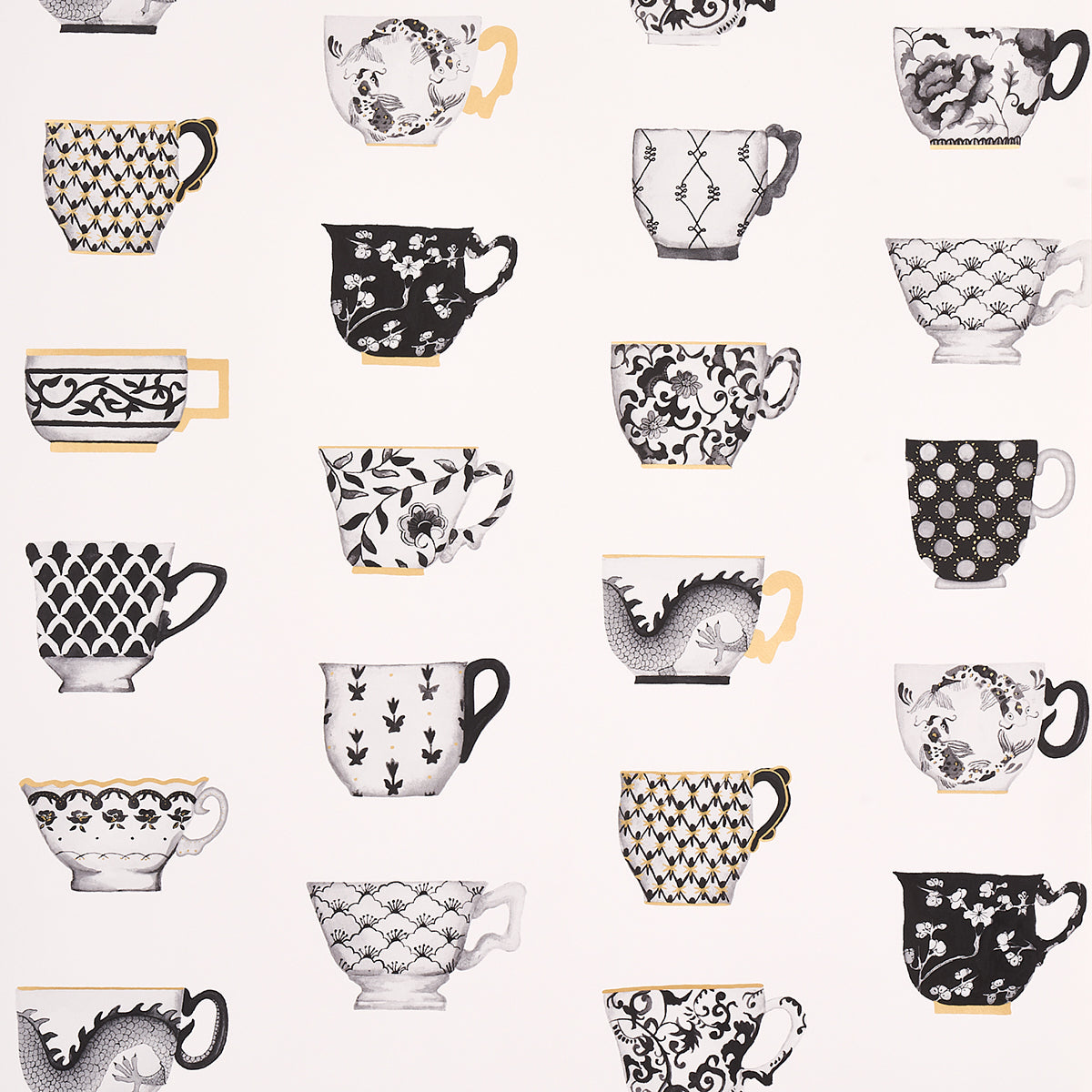 Schumacher Onie'S Teacups Ink Wallpaper - Eade's Wallpaper