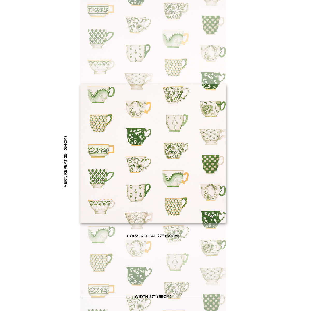 Schumacher Onie'S Teacups Spring Green Wallpaper - Eade's Wallpaper