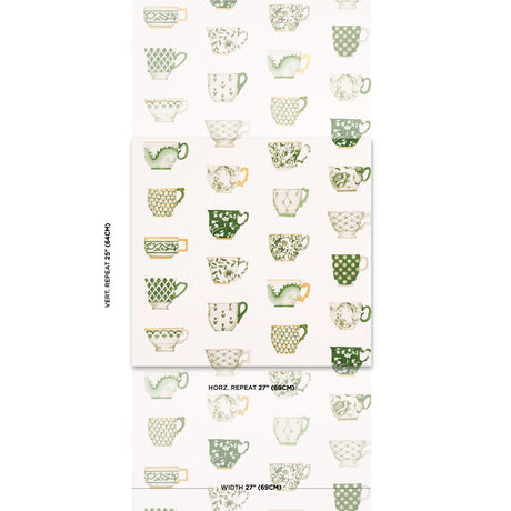 Schumacher Onie'S Teacups Spring Green Wallpaper - Eade's Wallpaper