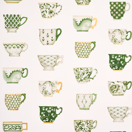 Schumacher Onie'S Teacups Spring Green Wallpaper - Eade's Wallpaper