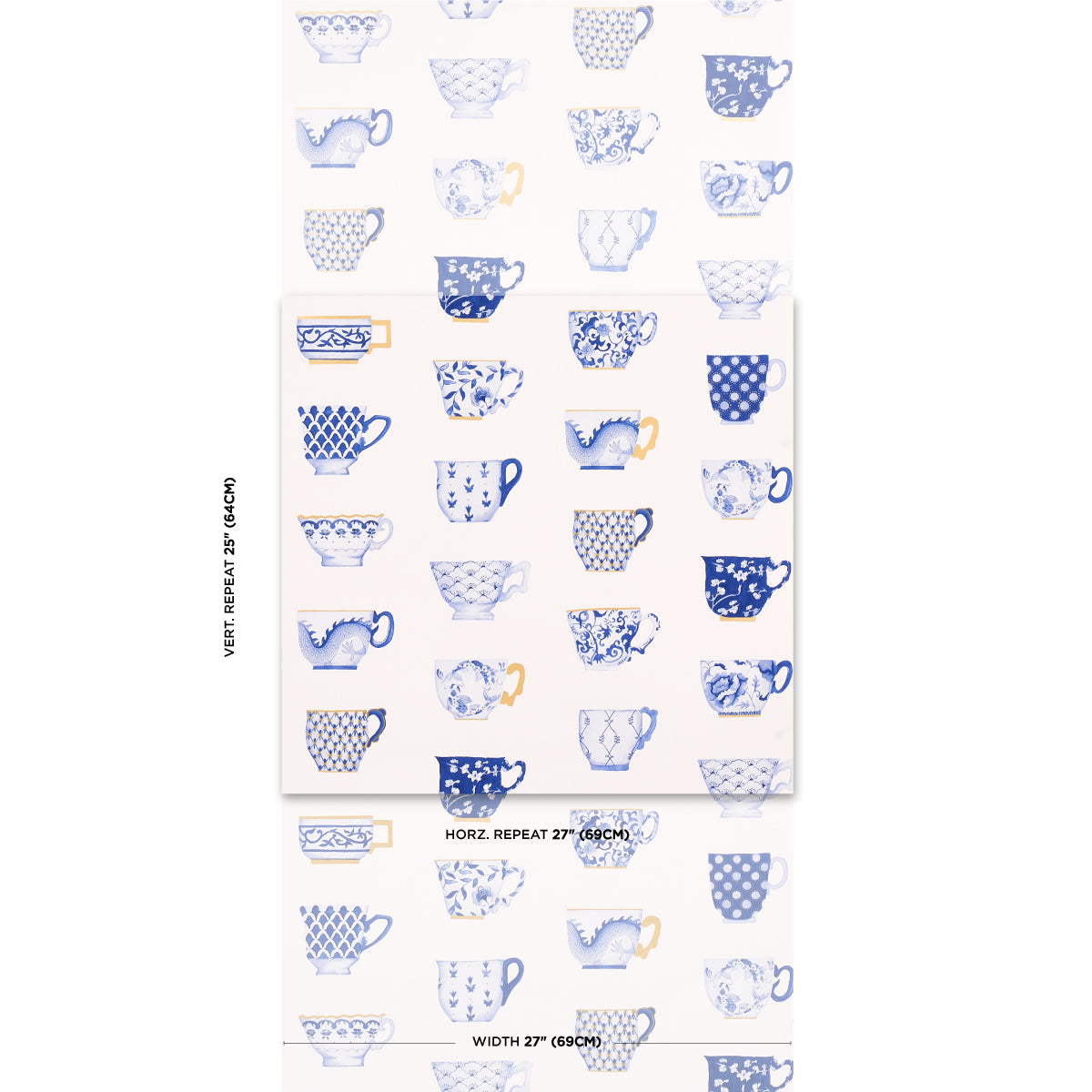 Schumacher Onie'S Teacups Porcelin Wallpaper - Eade's Wallpaper