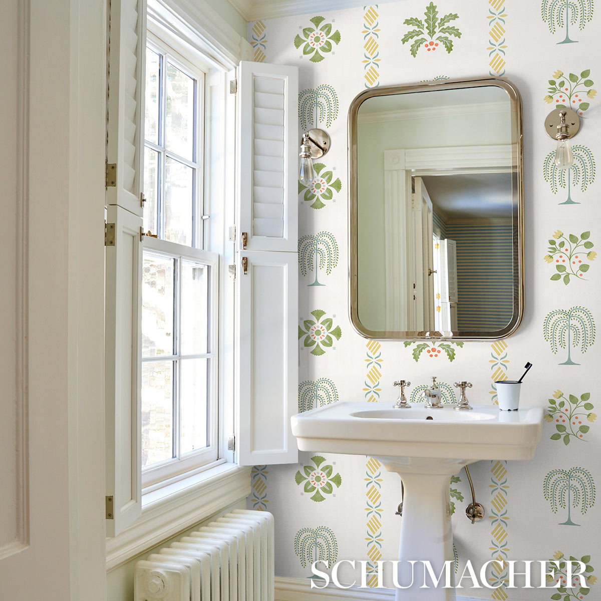 Schumacher Willard House Stencil Green Wallpaper